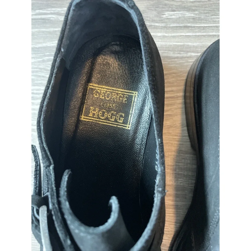 1855 George Hogg Black Suede Oxford Shoes Vero Curio Size 9 Mens Buckle Slip On